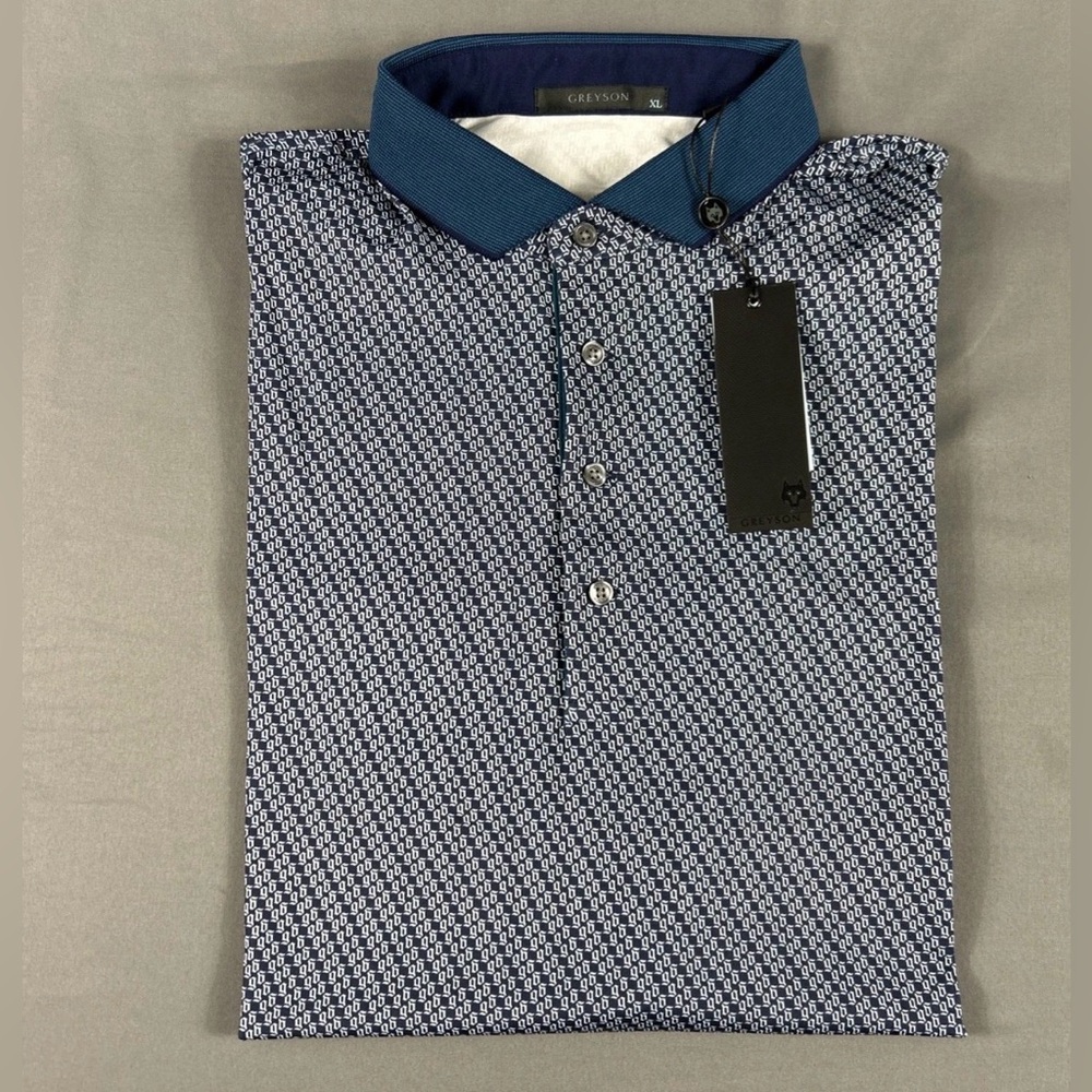 Greyson Golf Shirt Polo Wolf Tails Print XL Maltese Blue Polyester Spandex
